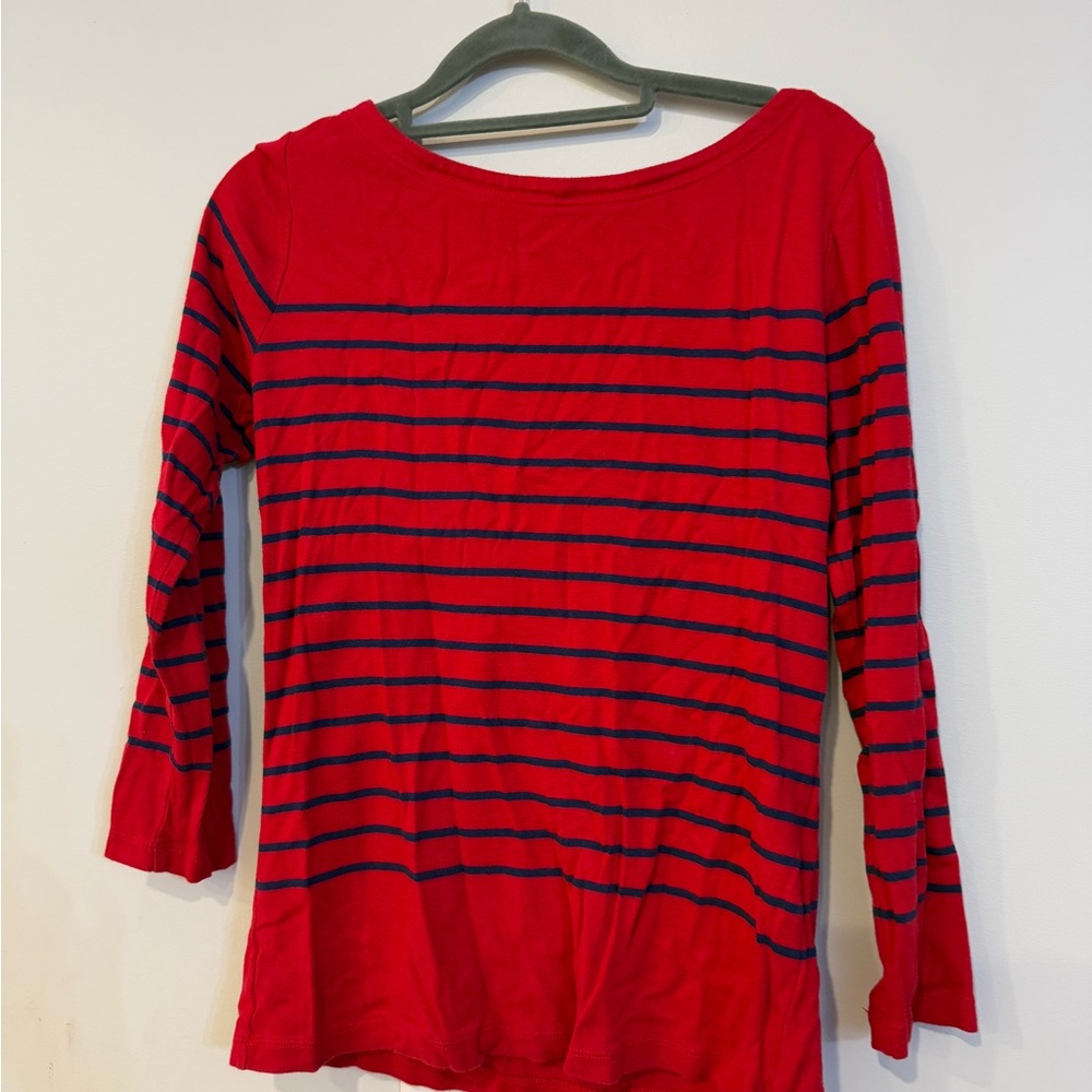 Red and Black Striped Women's Top